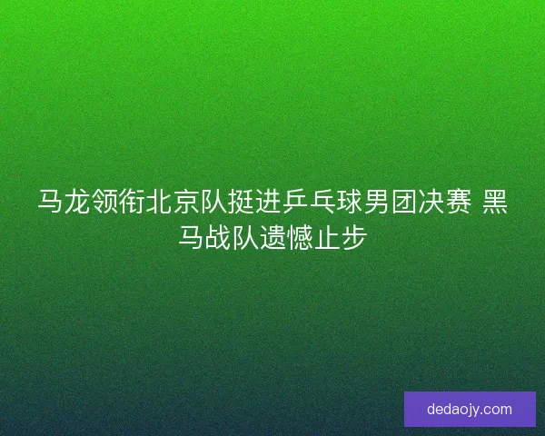 马龙领衔北京队挺进乒乓球男团决赛 黑马战队遗憾止步